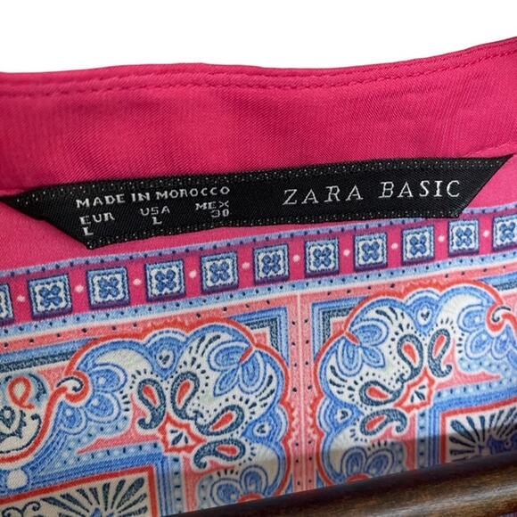 Zara Basic Pink, Blue and White Satin 3/4 Sleeve Blouse - Large - Picture 4 of 4
